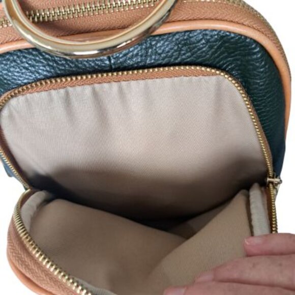 Valentina Dark Green and Tan Leather Backpack